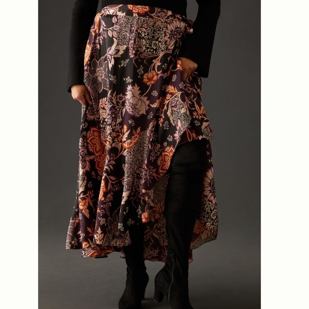 NWT Anthropologie Maeve Ruffled True Wrap Floral Flowy Maxi Skirt - Picture 6 of 17